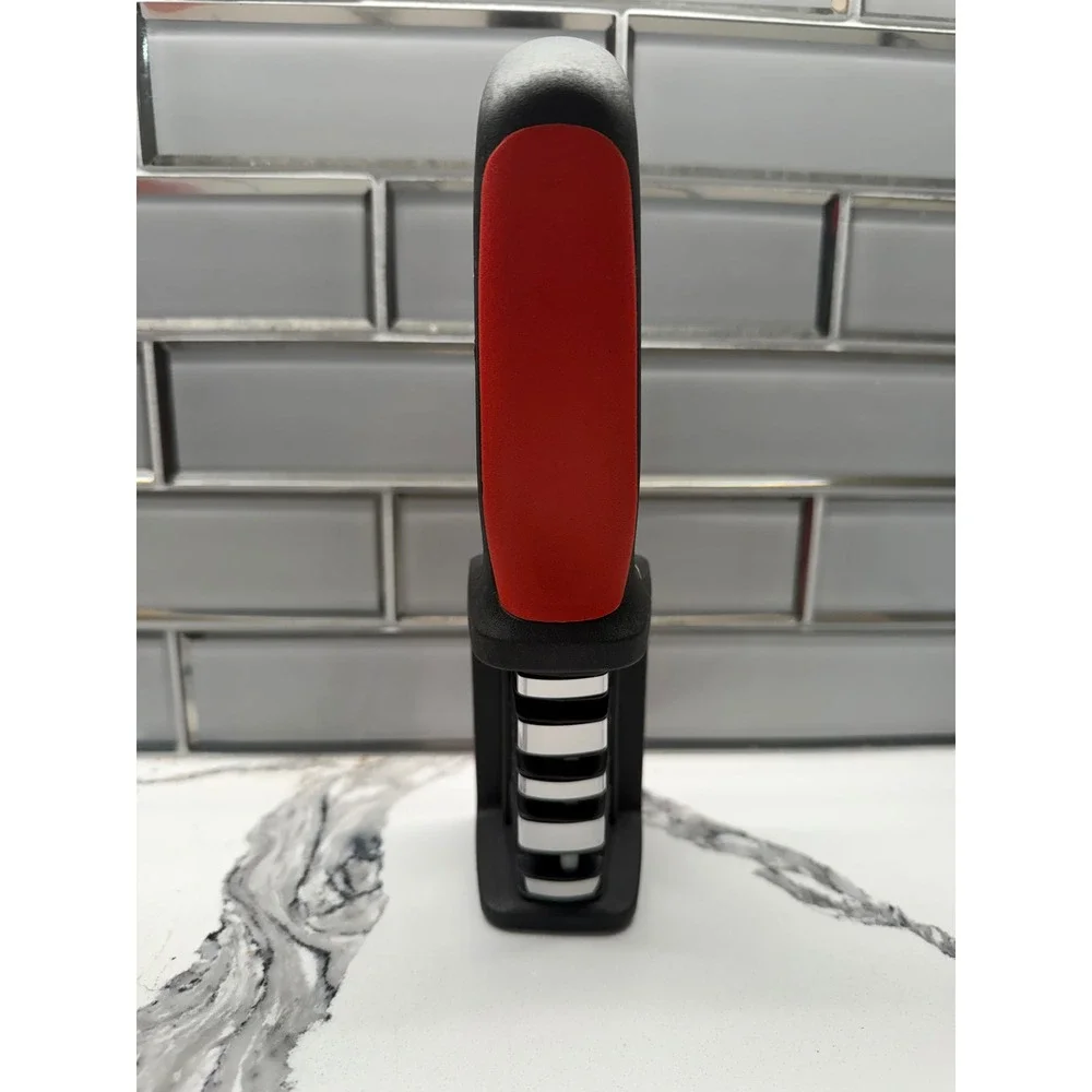 3-Stage Manual Knife Sharpener Ergonomic Handle Red Black Kitchen Tool